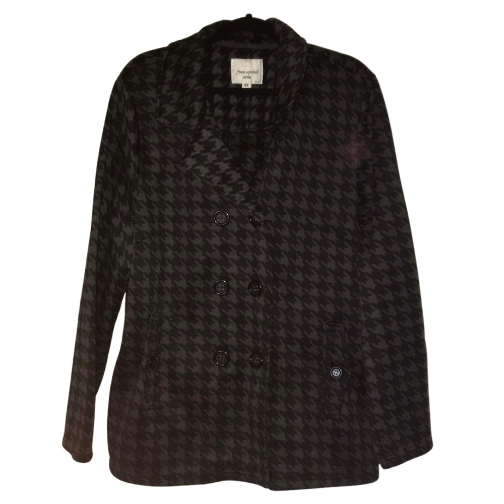 FREE SPIRIT BLACK & GRAY DOUBLE BREASTED CHECKERED COAT SIZE 3X